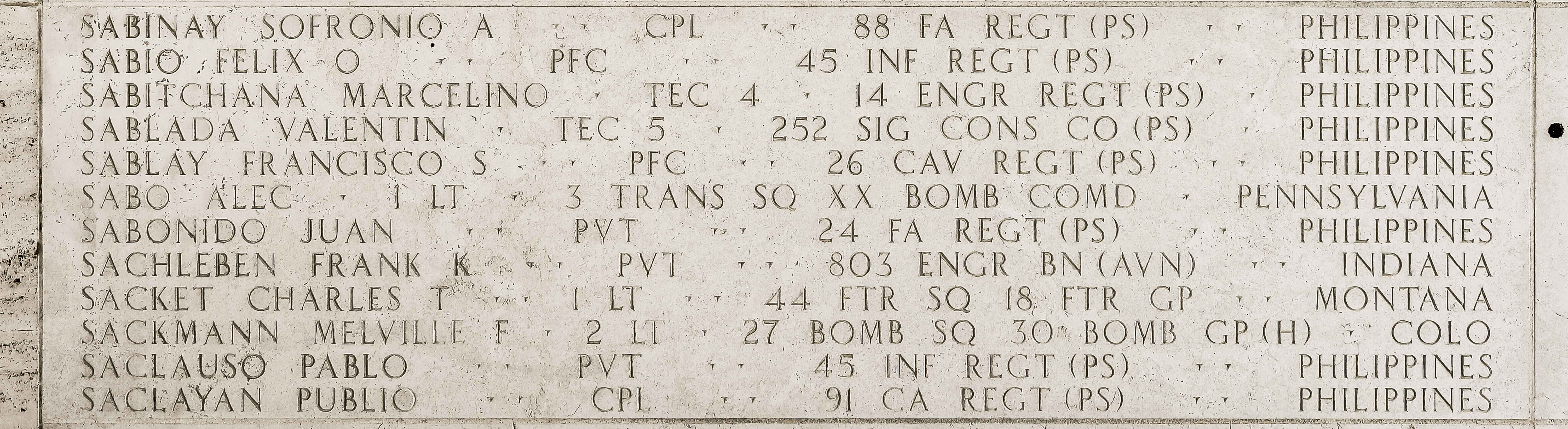 Francisco S. Sablay, Private First Class